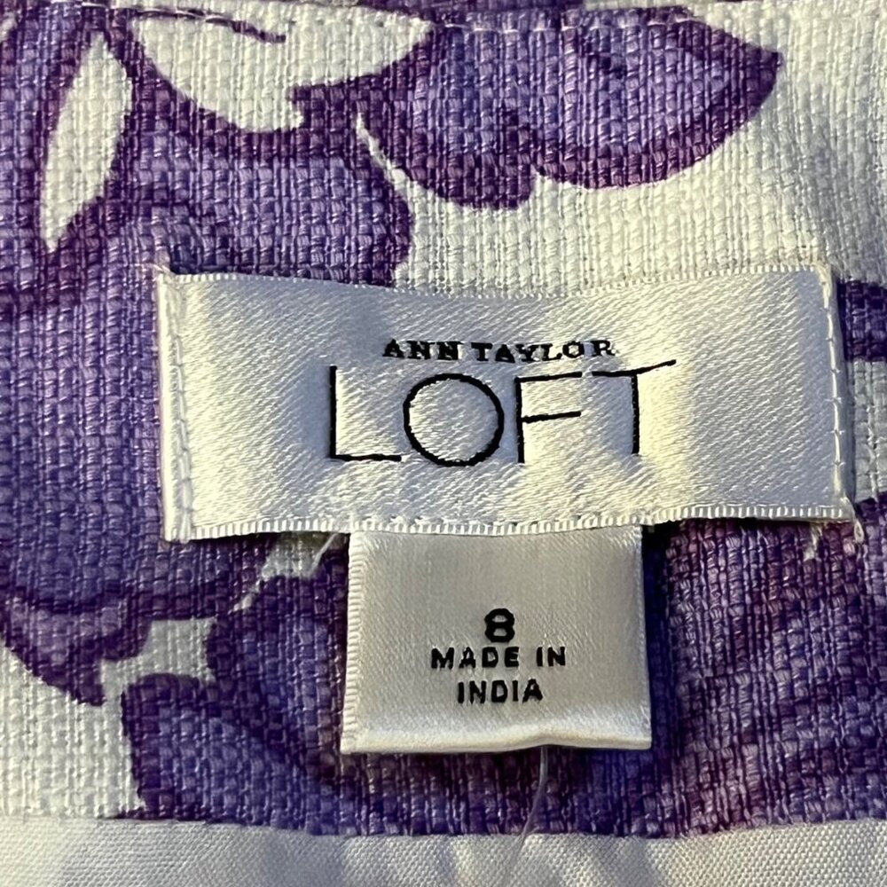 Ann Taylor LOFT Skirt Womens 8 NEW Purple Floral Linen Blend Lined - Picture 12 of 15